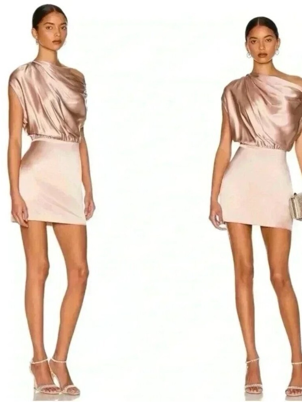 The Sei Silk One Shoulder Draped Mini Dress Pink 6